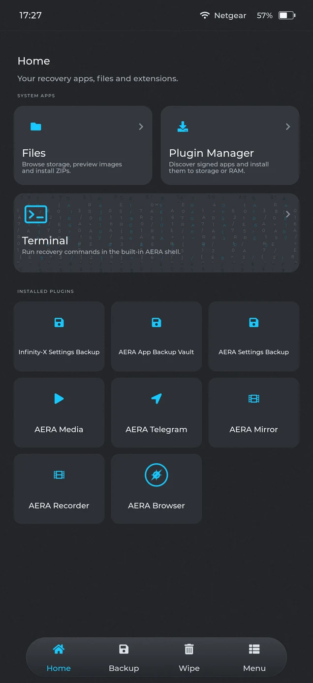 AERA Recovery home screen